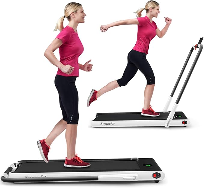GYMAX Walking Pad, 2 in 1 Free Installation Under Desk Treadmill with Smart App, Remote Control & LED Display, 2.25HP Foldable Portable Compact Running Machine for Small Spaces Home Office