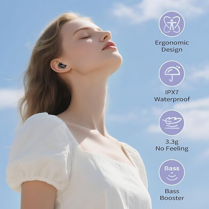 Sleep Earbuds, Mini ANC Wireless Earbuds Bluetooth 5.4 Headphones Deep Bass Stereo, 48H Playtime Ear Buds, 4 ENC Noise Cancelling Mic, In Ear IP7 Waterproof Earphones for Side Sleepers,Touch Control