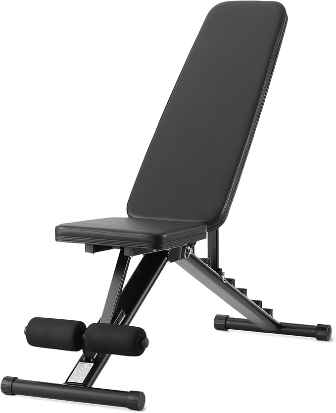Amazon Basics Adjustable Workout Weight Bench Press, Foldable for Home Gym, Black