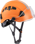 LOHASPRO Hard Hats Construction Safety Helmet with Visor ANSI Z89.1 Approved OSHA Hardhat, Vented Men Work Hard Hat with Chin Strap Tree Climbing Arborist Helmet (P4 Orange+Clear Visor)