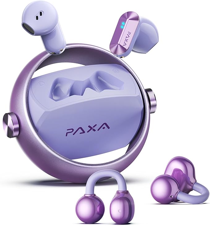2 in 1 Clip on Open Ear Headphones Wireless Earbuds, 0 Delay Bluetooth 6.0, Ultra-Long 140H Play, Auto L-R Recognition Touch Control, Hybrid Noise Reduction for Work Fitness Daily Use, Ctbuds Purple