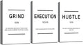 Framed Canvas Wall Art Success Quote, Office Wall Art, Black Large Poster, Positive Motivational Set of 3 Prints, Grind Execution Hustle Poster, Inspirational Print (C-3pcs,24x36inchx3pcs)