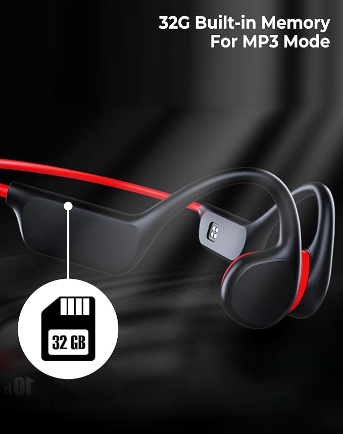 Swimming Waterproof Bone Conduction Headphones Bluetooth 5.3 lPX8 Underwater Waterproof Headphones for Swimming with 32GB MP3 Player Built in Earbuds for Sport Running Cycling Gym (Redblack)