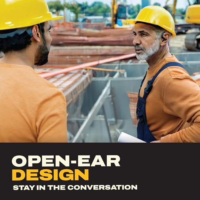 DEWALT Heavy Duty Open Ear Headphones, Bluetooth 5.3 Wireless Earbuds with 44Hrs Runtime, Jobsite Premium Sound True Wireless Air Conduction Open Ear Earbuds with Earhooks for Worksites and Workouts