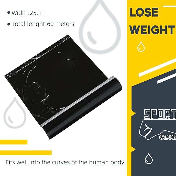 60 Meters Black Osmotic Plastic Body Wrap, Workout and Sweat Enhancer Stomach Wrap Body Wrap Film Applicator Power Wrap(4 Rolls)
