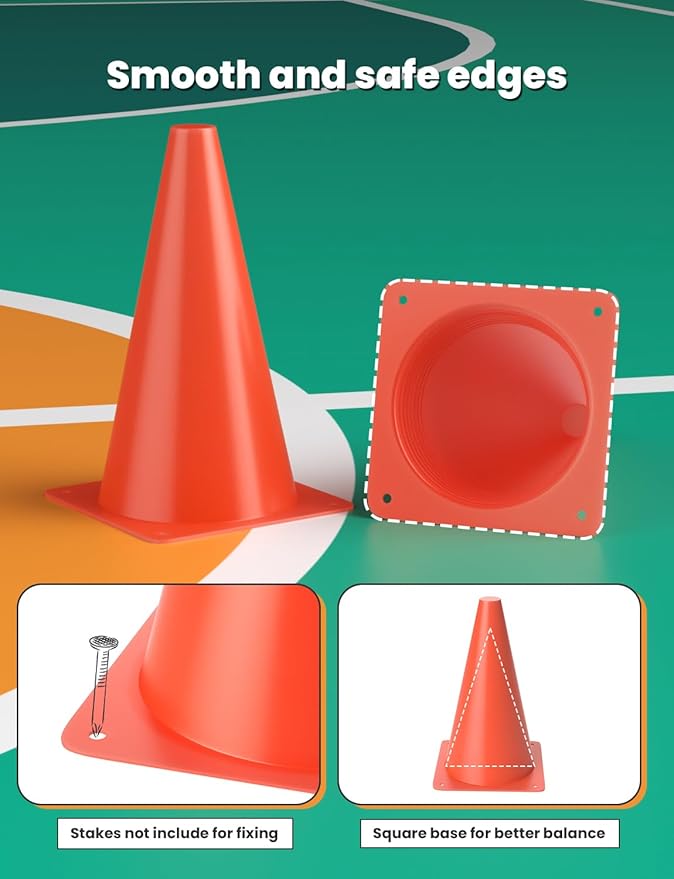 GHB Soccer Cones 7" 9" of 12 24 Pack Disc Soccer Sport Cones Training Field Marker Agility Cones for Basketball, Coaching, Practice Equipment Includes Drills Guide