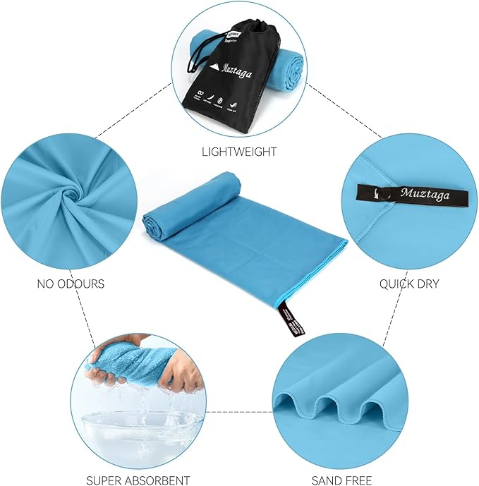 Microfiber Beach Towel-Perfect for Travel, Sports, Camping, Swimming, Yoga, Gym- Quick Dry, Sand Free, Compact, Lightweight, Absorbent (Marine Blue,Large(160x90cm, 63x35”))