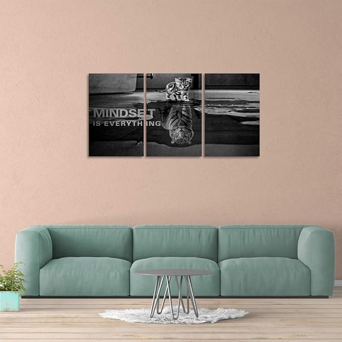 Yetaryy Inspirational Canvas Wall Art Large 3 Pieces Motivational Wall Art Picture Mindset is Everything Wooden Framed Artwork Entrepreneur Quotes Inspiration Wall Decor Painting Picture Wall Ar Hang,