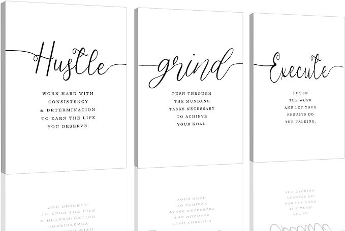 Canvas Grind Quote, Hustle Grind Execute, Inspirational Print, Office Wall Art, Large Poster, Motivational Wall Art, Office Decor Set of 3 Prints (16x24in x 3pcs)
