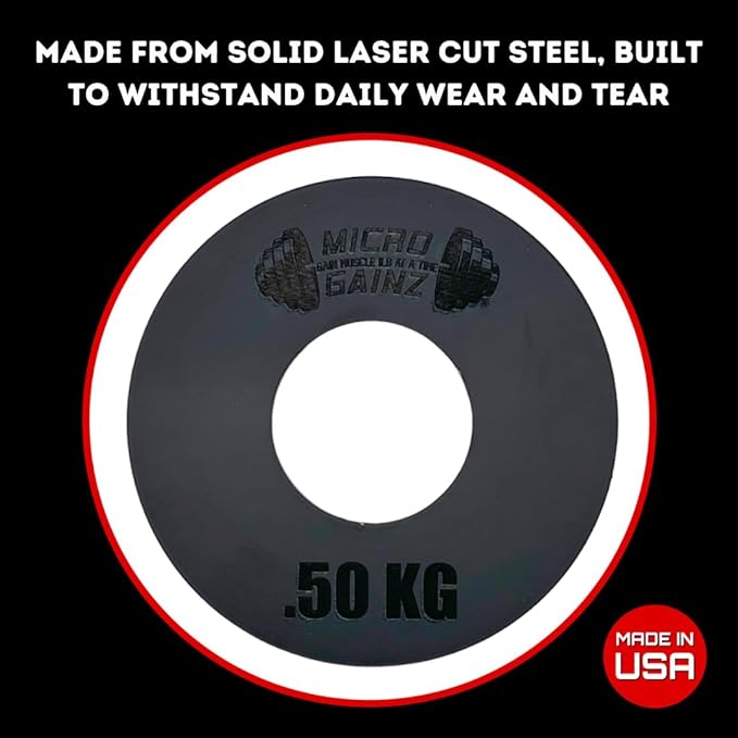 Micro Gainz Kilogram Fractional Weight Plate Set of 2 Plates, .25KG, .50KG or 1KG, Plate Set Designed for Olympic Barbells & Strength Training, Made in USA