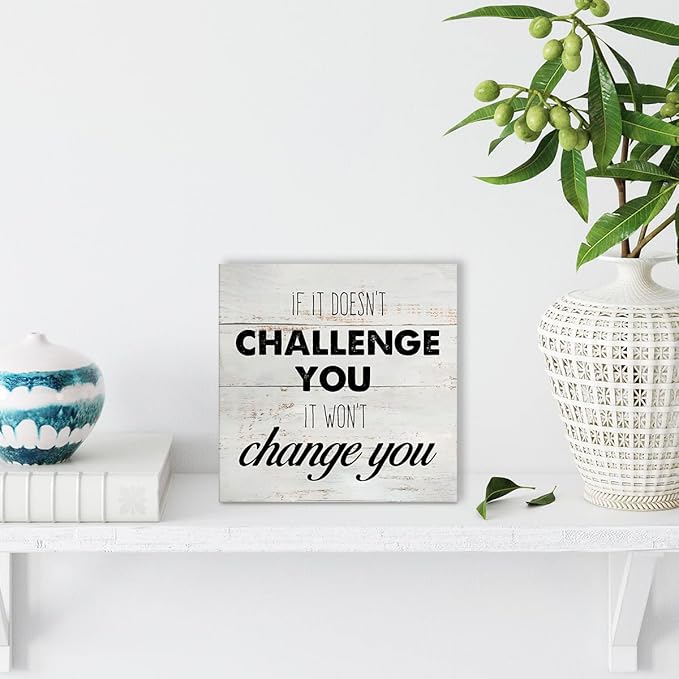 Rustic Uplifting Fitness Wood Box Sign Motivational Workout Wooden Box Sign Farmhouse Home Home Gym Desk Shelf Decor Gym Buddy Gift (5 X 5 Inch)