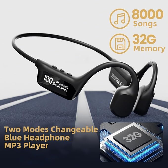IHAO Swimming Headphones True Bone Conduction Open Ear Headset MP3 Player Built-in 32G Memory IP68 Underwater Waterproof Stereo Bluetooth Earphone for Driving Bicycling Running Skiing-X10 White