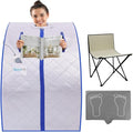 SereneLife Portable Sauna Box for Home, Infrared Sauna Tent with Heated Foot Pad and Folding Chair, Remote Control In-Home Spa, 38" x 32” - (Silver)