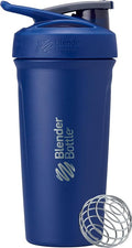 BlenderBottle Strada Shaker Cup Insulated Stainless Steel Water Bottle with Wire Whisk, 24-Ounce, Full Color Blue