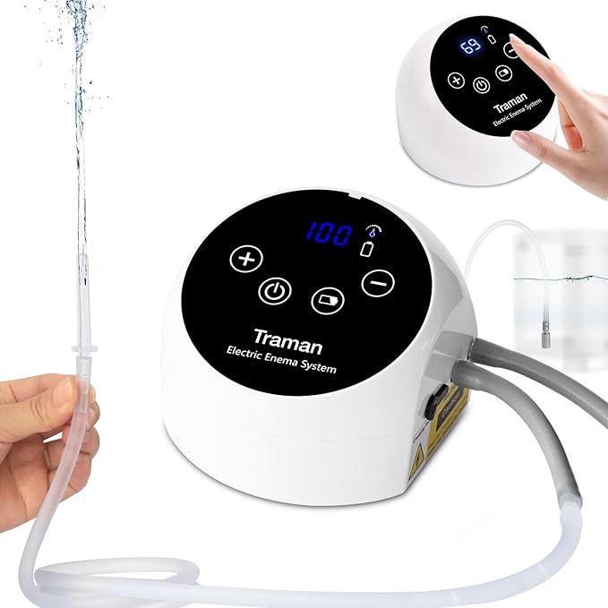 TRAMAN-Enema-Kit, Detox-Enemas for Colon-Cleanse for Women Men, Coffee Enema Coffee-Organic Cleanse Kit, Electric Water Flow Speed Control with LCD Display, Pressure Spray, External Water Supply