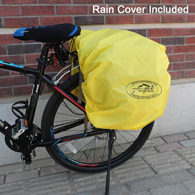 Dreamoon 50L Bike Panniers, Waterproof Bicycle Commuting Bag Saddle Bags with Rain Cover, Bike Rear Seat Bag Carrier with Reflective Trim, Cycling Organizer for Width Less Than 6.3 inches Rack (Black)