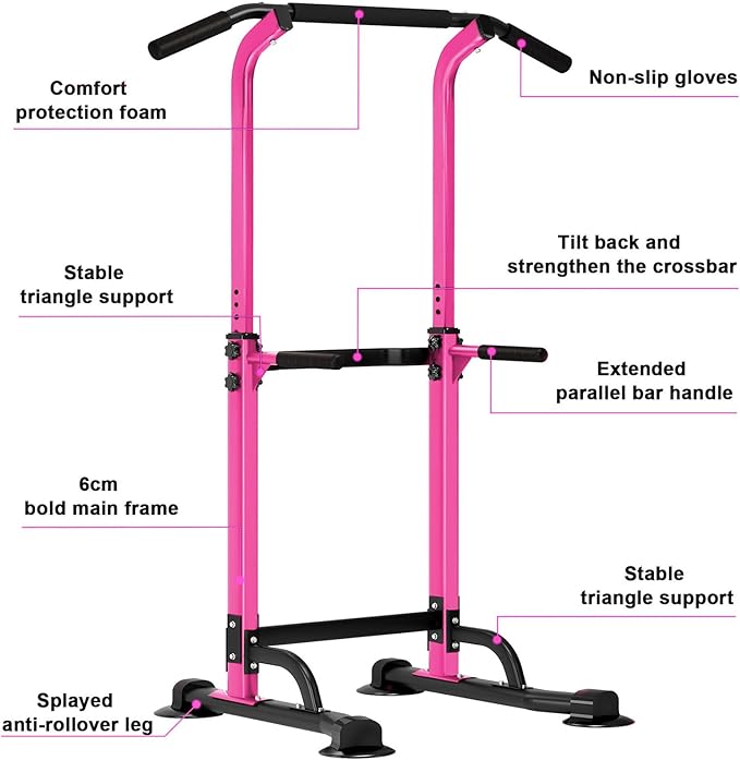 SogesHome Power Tower Pull Up Bar and Dip Station Adjustable Height Dip Stand Multi-Functional Strength Training Fitness Workout Station