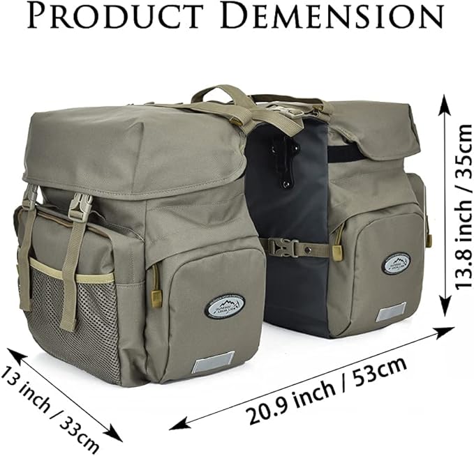 Dreamoon 50L Bike Panniers, Waterproof Bicycle Commuting Bag Saddle Bags with Rain Cover, Bike Rear Seat Bag Carrier with Reflective Trim, Cycling Organizer for Width Less Than 6.3 inches Rack (Gray)