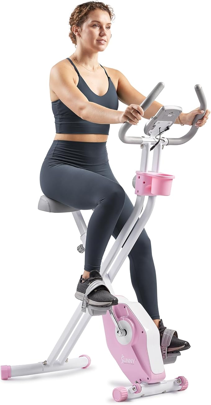 Sunny Health & Fitness Smart Folding X-Bike, Portable Compact Exercise Bike for Indoor Cycling Workout, Home Cardio Training Machine, Free SunnyFit App Bluetooth Connect, Optional Foldable Recumbent