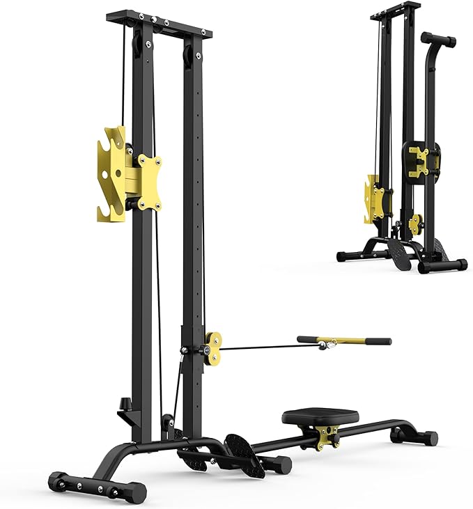 Multi-Functional Cable Station LAT Pull Down Machine Low Row Cable & Rowing Machine Workout Combo for Home Gym