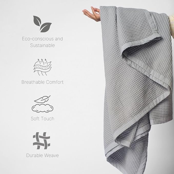GOTS Certified Organic Cotton Waffle Weave Blanket, Twin Bed Size, 66"X90"Cozy Throw Blanket for Couch, Modern Home Decor, Throw Blankets,Waffle Blanket & Soft Bed Blankets -Scottish Grey