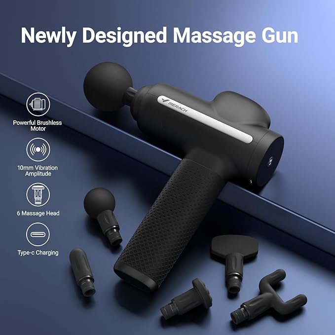 MERACH Massage Gun Deep Tissues, Percussion Massager Tools with 6 Massage Heads, Portable Hand Held Muscle Massagers for Pain Relief Deep Tissue, Cool Gifts for Men and Women