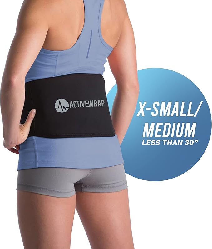 ActiveWrap - Back Ice Pack for Back Pain, Swelling, Sprain, Spasm, Stiffness and More, Reusable Ice Pack for Injuries with Compression Strap, Use for Hot and Cold Therapy, Small/Medium