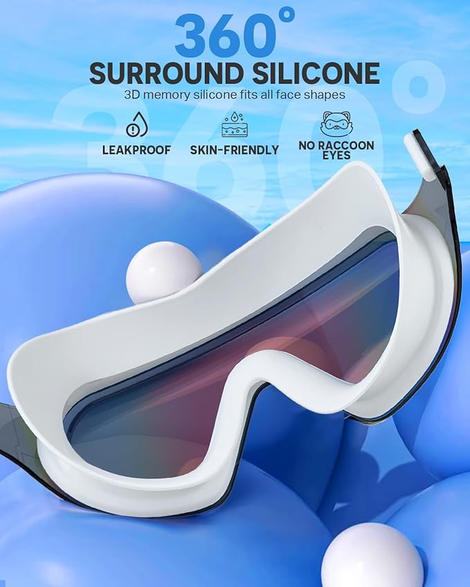 Swim Goggles, Frameless Wide View Swimming Goggles, Anti-Fog Anti-UV No Leaking Pool Goggles for Men Women Adult