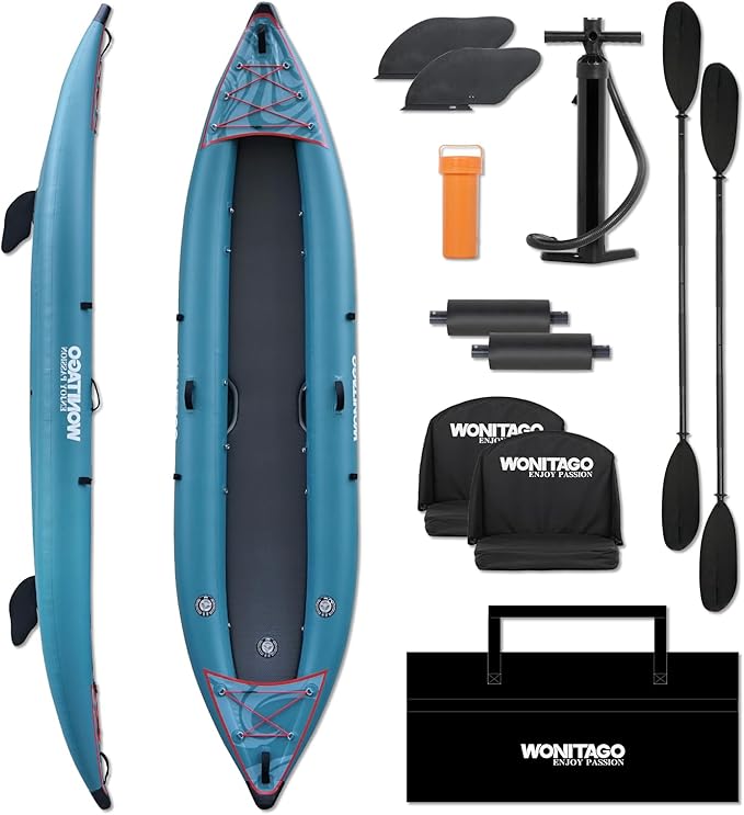 PVC Inflatable Kayak with Drop Stitch Floor, Recreational Touring Kayak with Kayak Paddle, Hand Pump and Carrying Bag, 1-2 Person