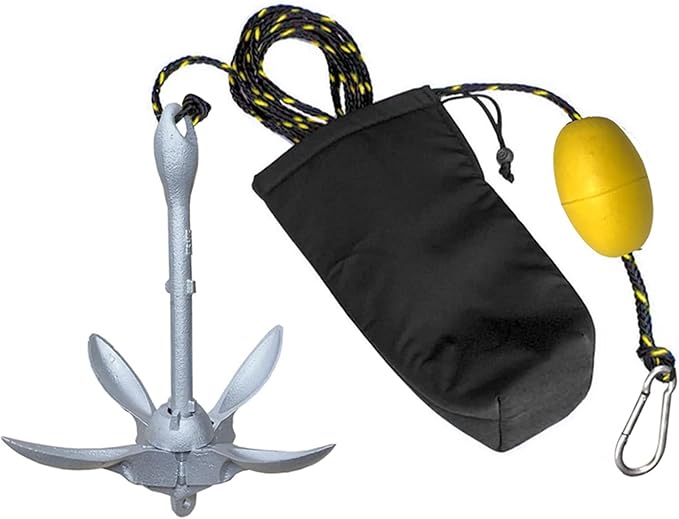 ISURE MARINE 1.5kg/3.5 lbs Boat Anchor ，Kayak Fishing Galvanized Anchor kit， Folding Anchor System for Kayak Canoes Accessories