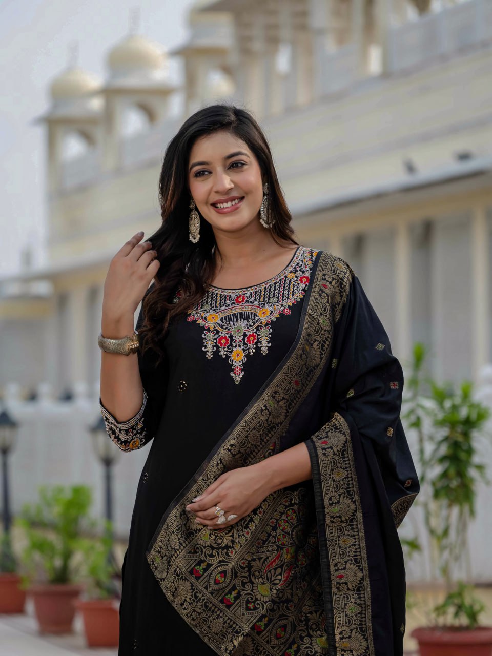 Pramukh Fab Black Color Roman Silk Kurta Set