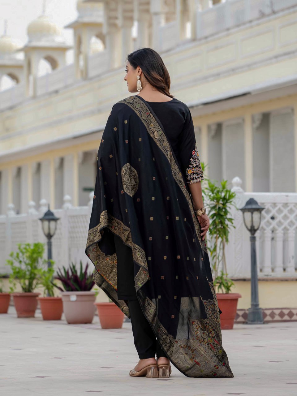 Pramukh Fab Black Color Roman Silk Kurta Set