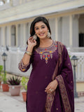 Pramukh Fab Plum Color Roman Silk Kurta Set