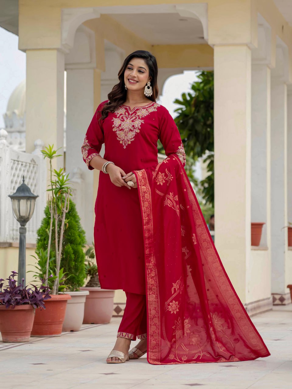 Pramukh Fab Rani Pink Color Roman Silk Kurta Set