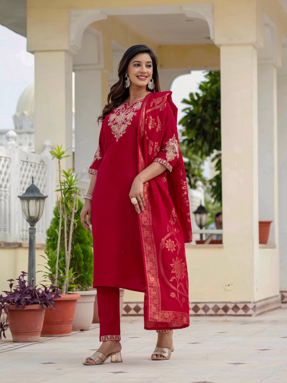 Pramukh Fab Rani Pink Color Roman Silk Kurta Set