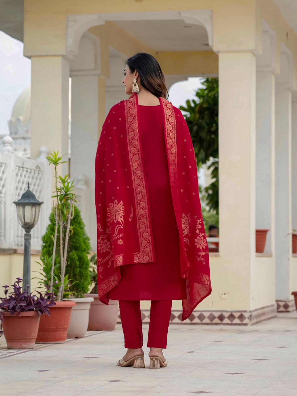 Pramukh Fab Rani Pink Color Roman Silk Kurta Set