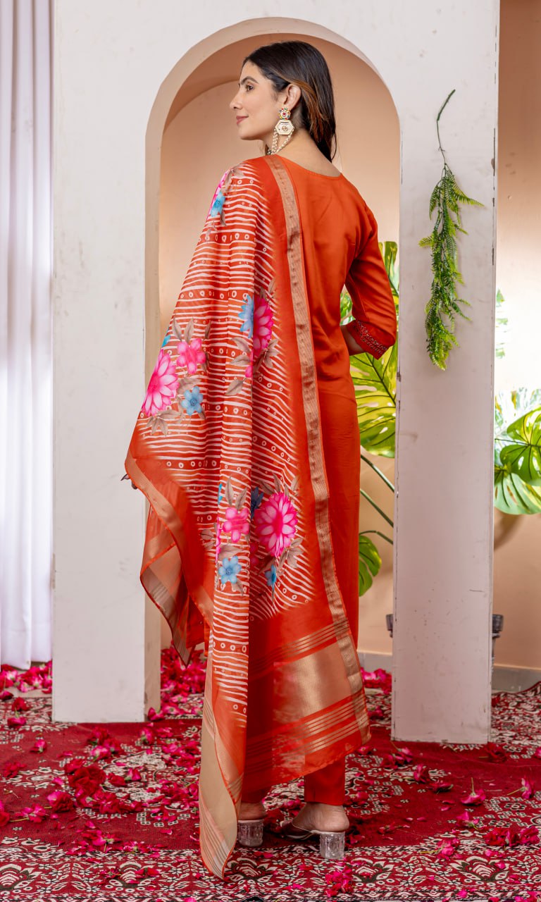 Pramukh Fab Orange Color Viscose Silk Kurta Set