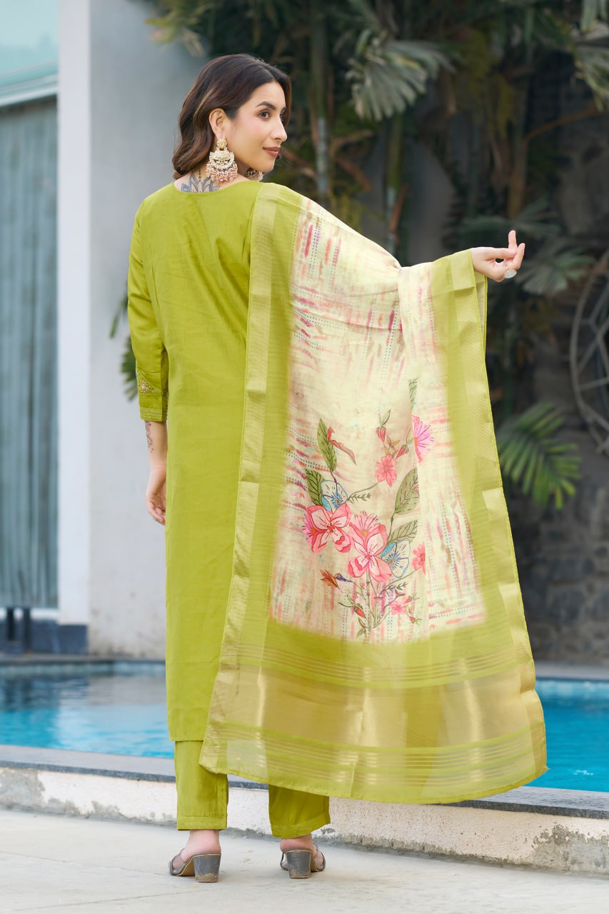 Pramukh Fab Lime Green Color Viscose Silk Kurta Set