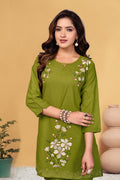 Pramukh Fab Olive Color Viscose Rayon Co-ord Set