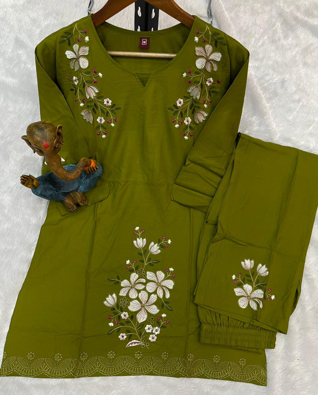 Pramukh Fab Olive Color Viscose Rayon Co-ord Set