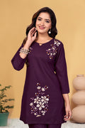 Pramukh Fab Plum Color Viscose Rayon Co-ord Set