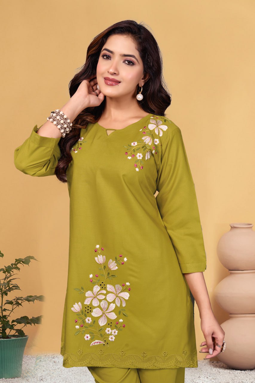 Pramukh Fab Mustard Color Viscose Rayon Co-ord Set