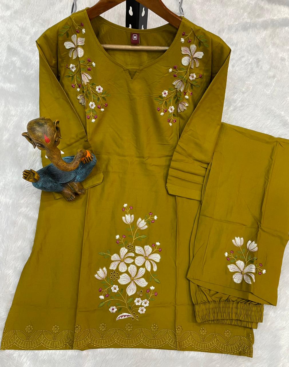 Pramukh Fab Mustard Color Viscose Rayon Co-ord Set