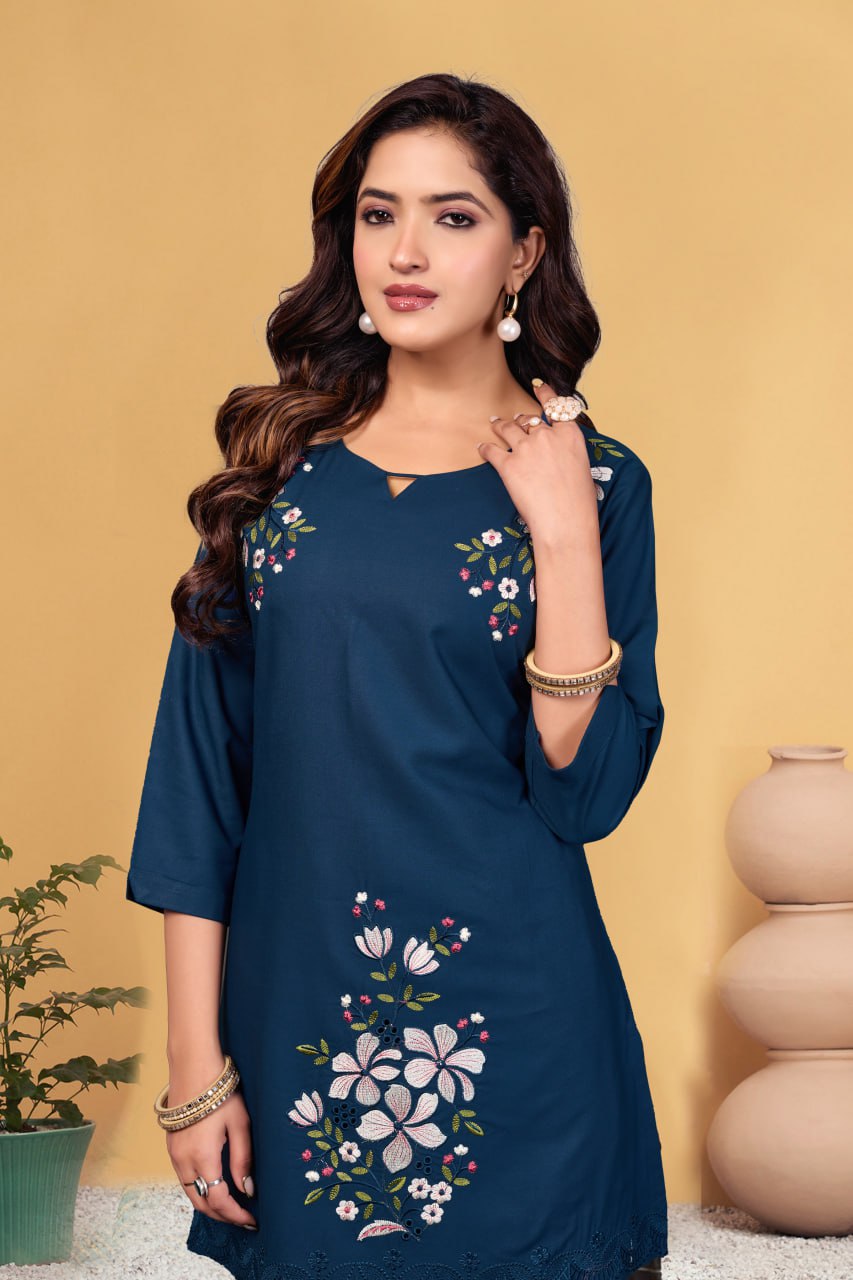 Pramukh Fab Navy Blue Color Viscose Rayon Co-ord Set