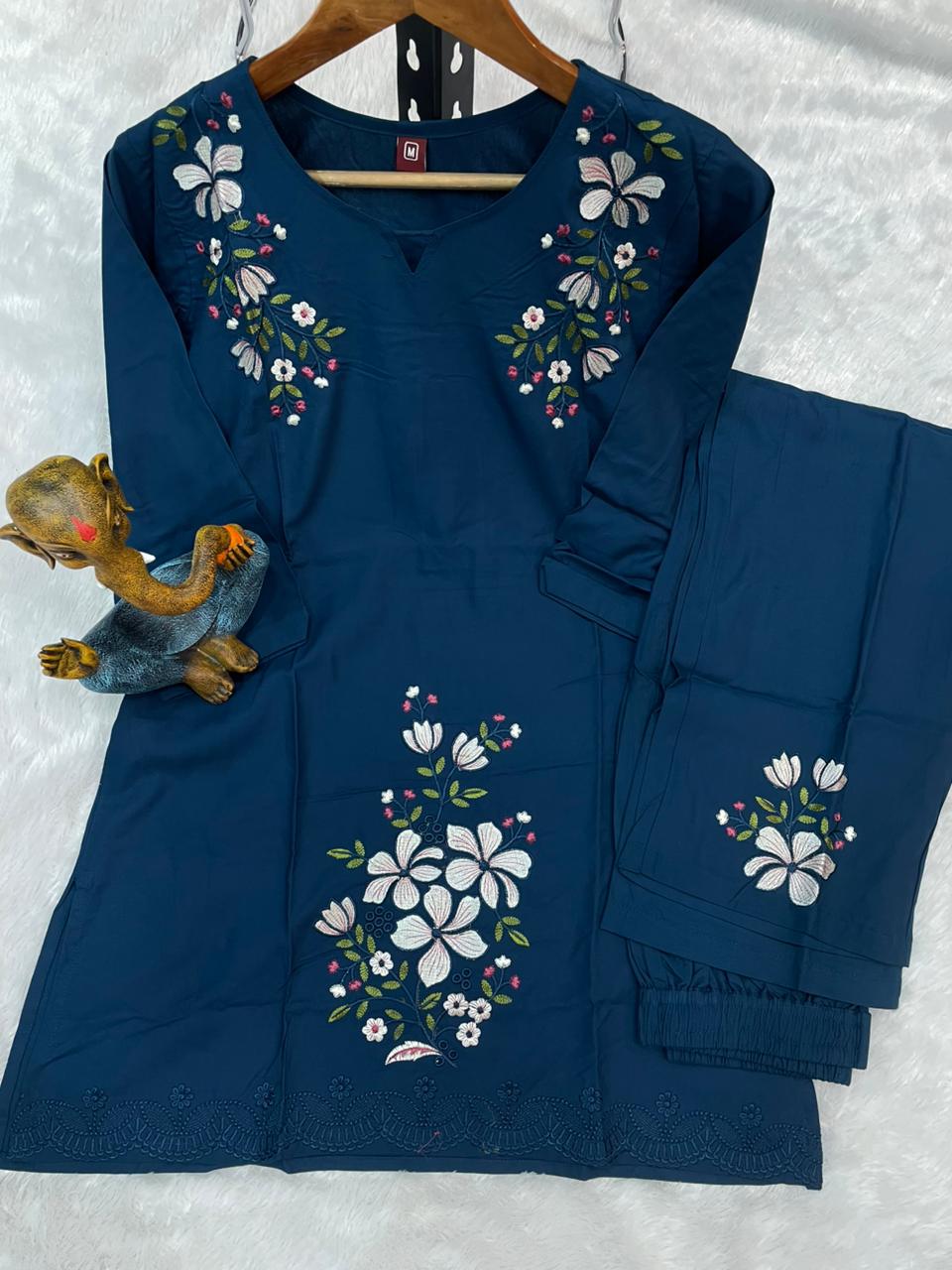 Pramukh Fab Navy Blue Color Viscose Rayon Co-ord Set