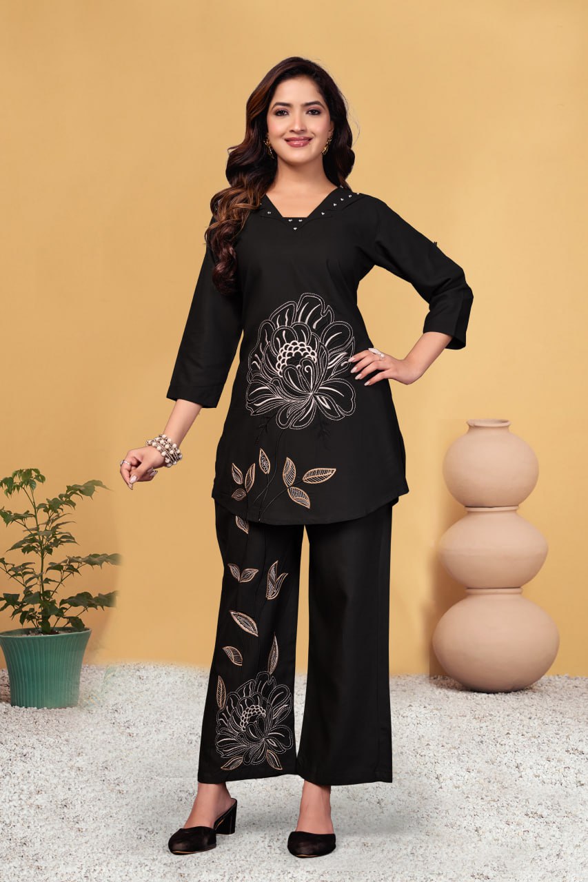 Pramukh Fab Black Color Viscose Rayon Co-ord Set