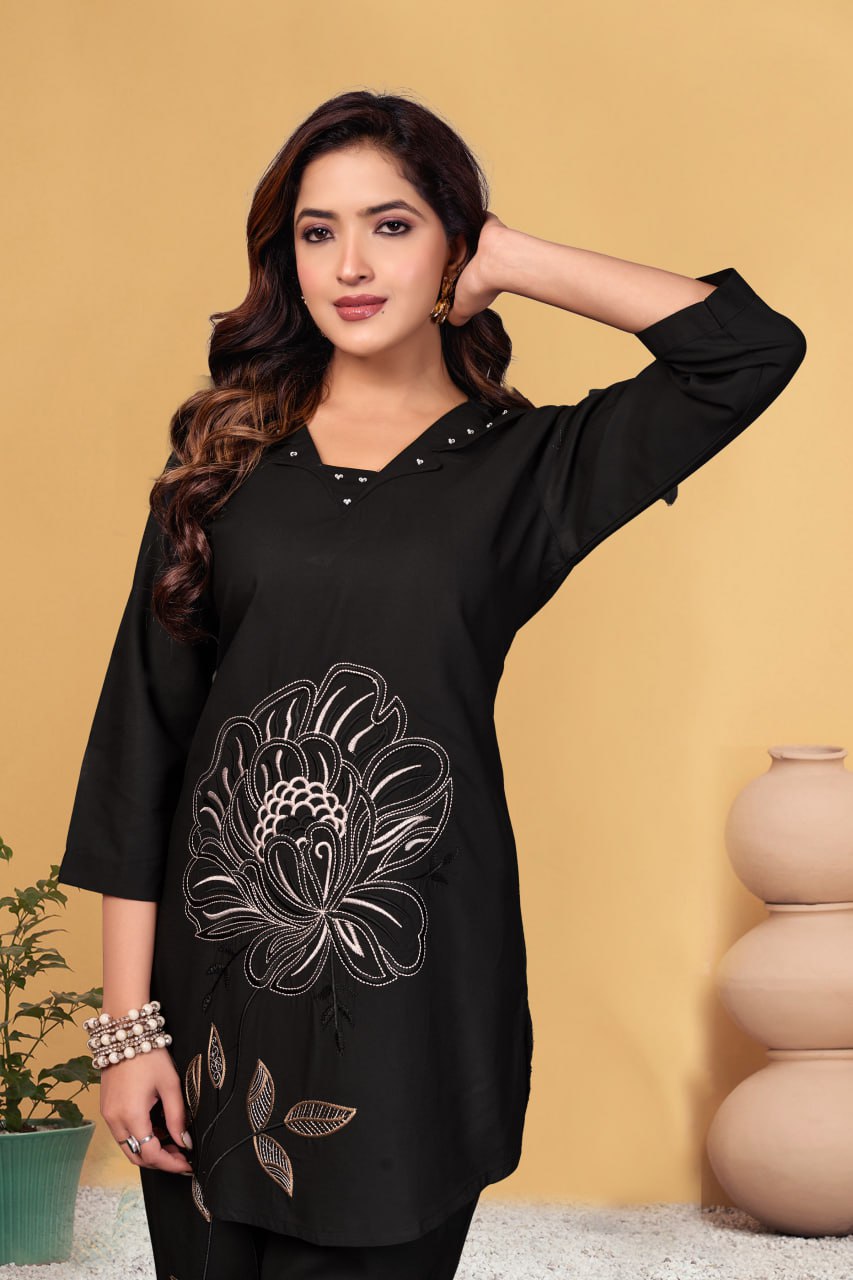 Pramukh Fab Black Color Viscose Rayon Co-ord Set