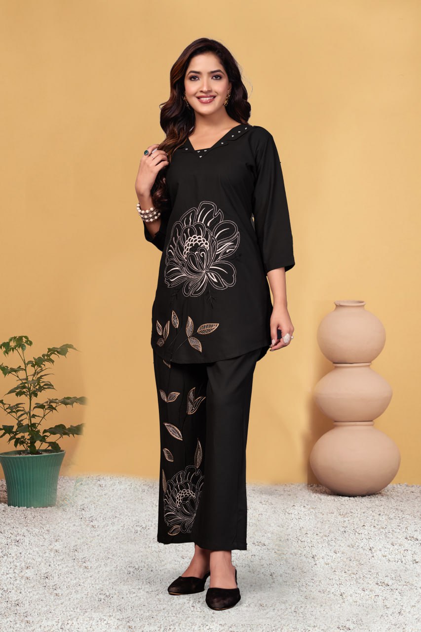 Pramukh Fab Black Color Viscose Rayon Co-ord Set