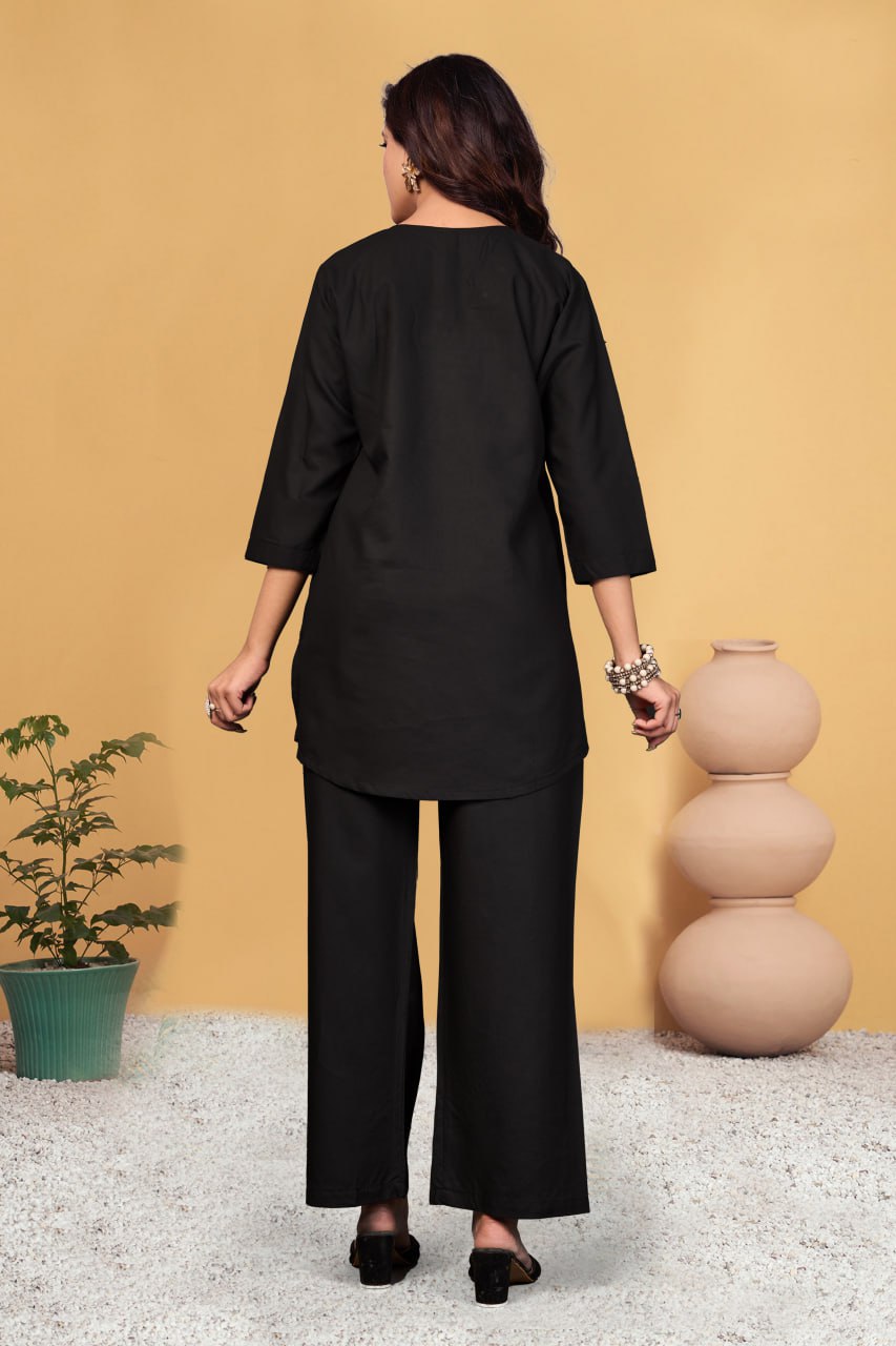 Pramukh Fab Black Color Viscose Rayon Co-ord Set