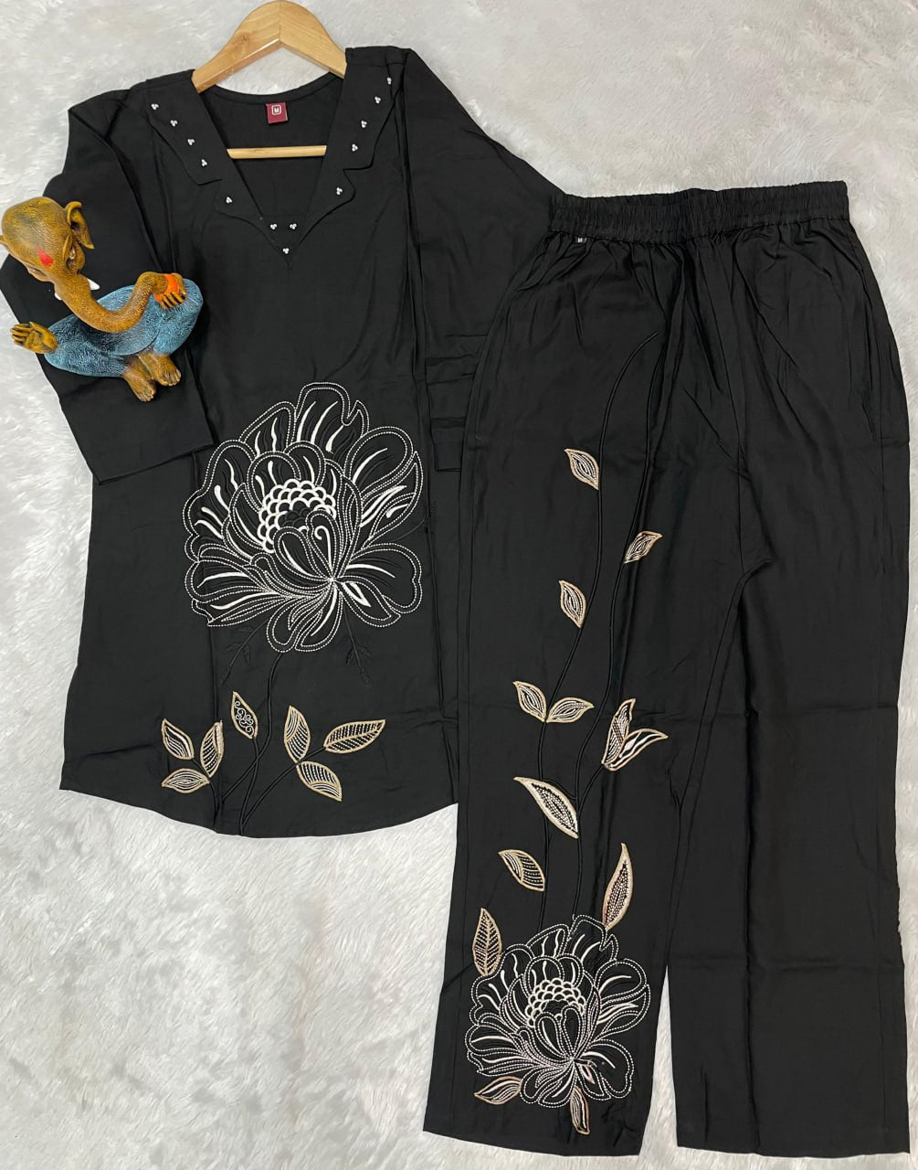 Pramukh Fab Black Color Viscose Rayon Co-ord Set